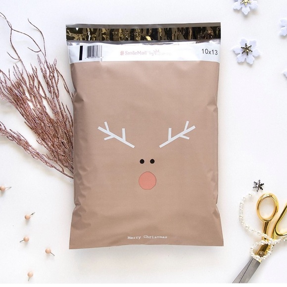 🦌 20 Designer Brown Rudolph Poly Mailers 10 x 13 inch - Picture 2 of 2